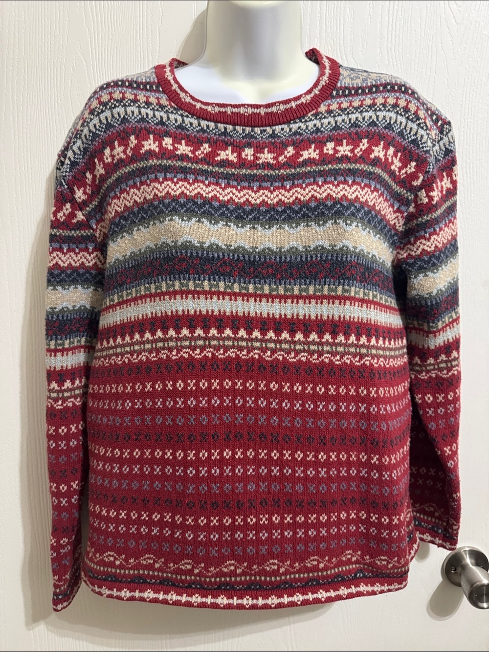 Vintage Eddie Bauer Fair Isle Cotton Blend Knit Sweater Women’s Small 90’s Warm